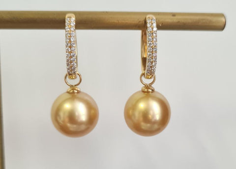 South sea golden pearl diamond earring